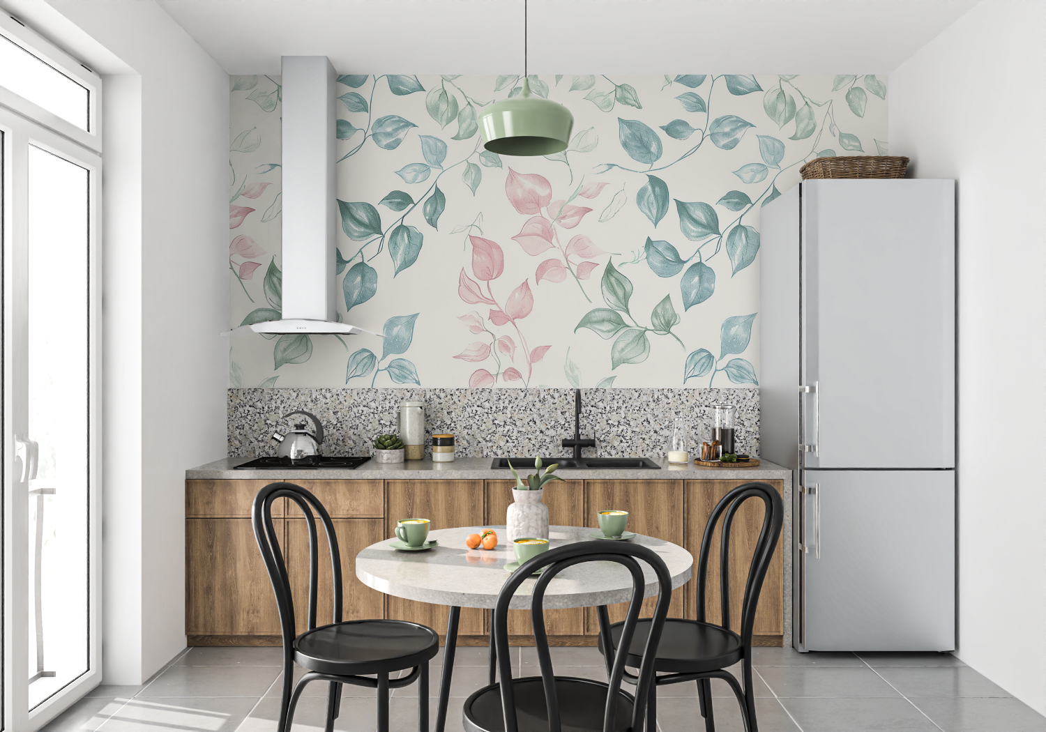 Flowered Pink and Green Wallpaper | Murals Wallpaper