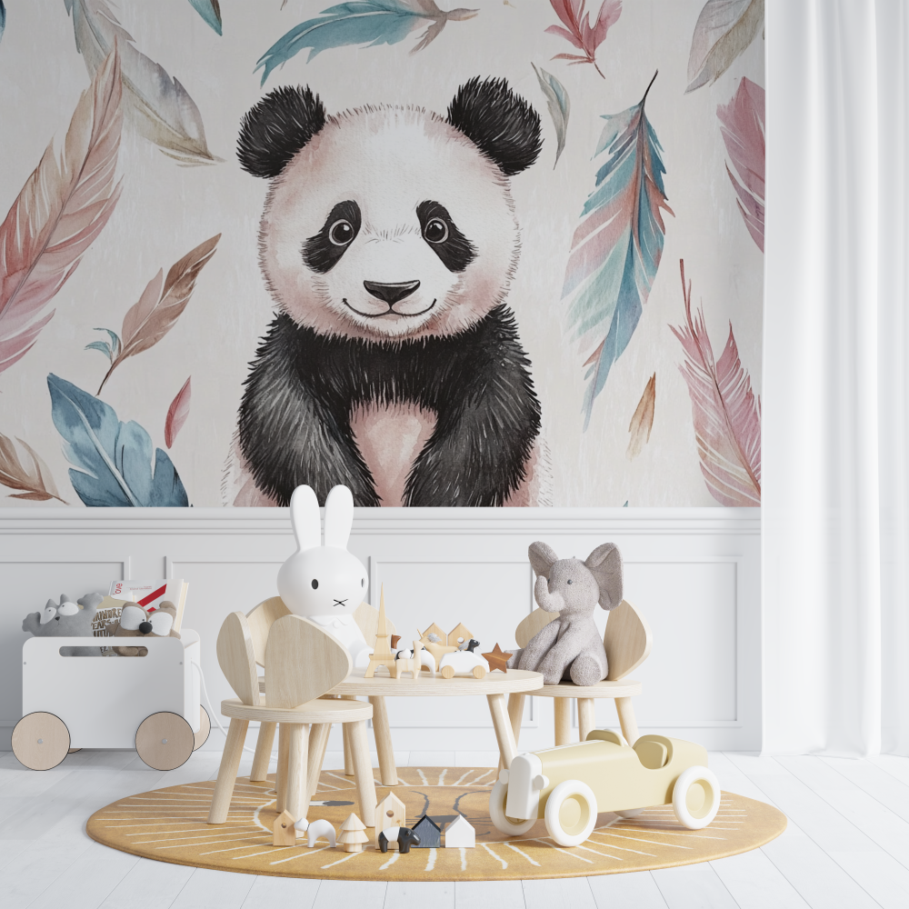 Bohemian Panda and Feather Wallpaper | Murals Wallpaper