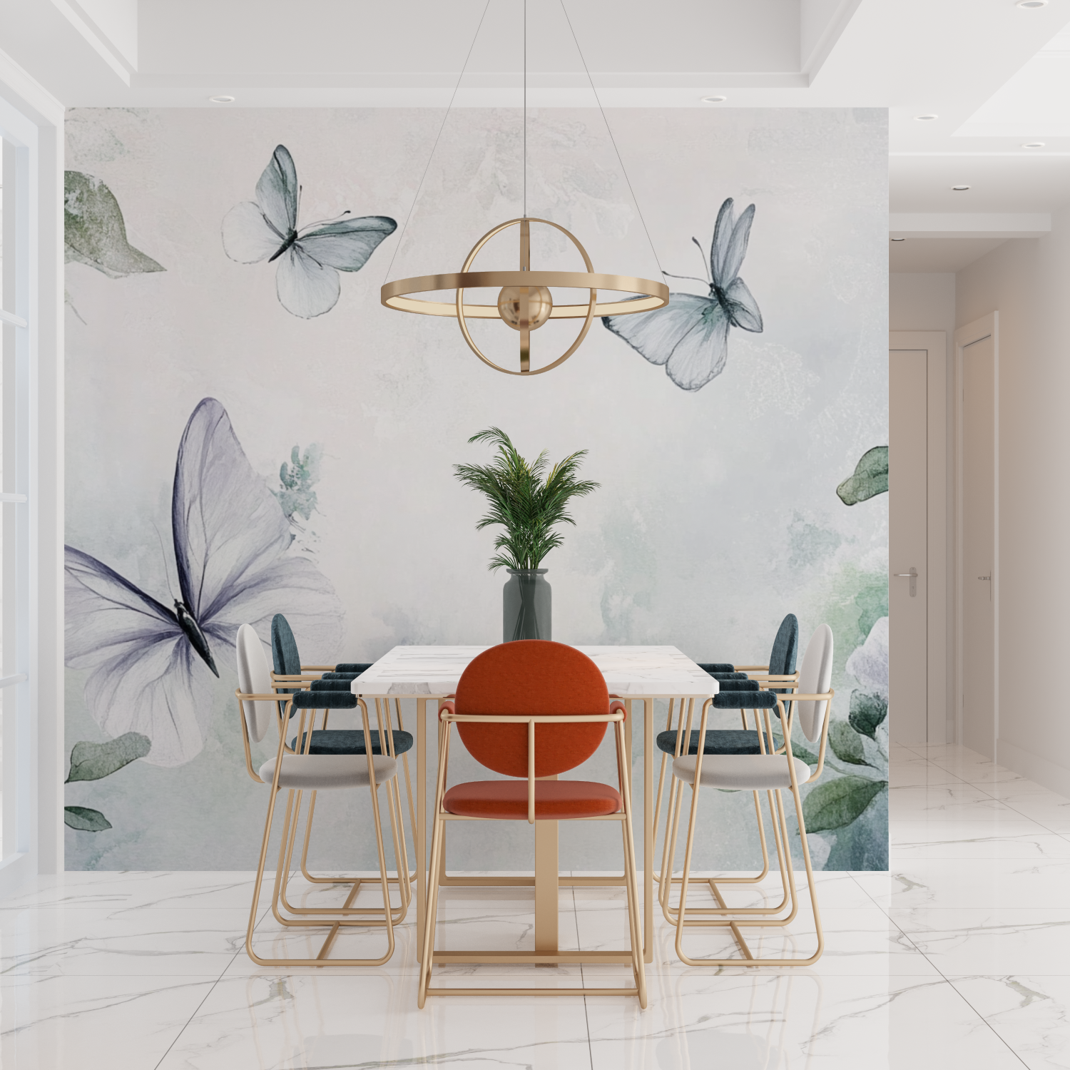 Watercolor Wallpaper with Herbs and Airborne Butterflies | Murals Wallpaper