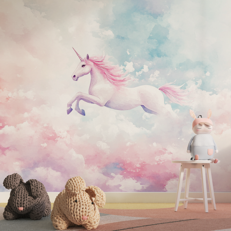 Unicorn Cloud Adventure Wallpaper for Kids' Room | Murals Wallpaper