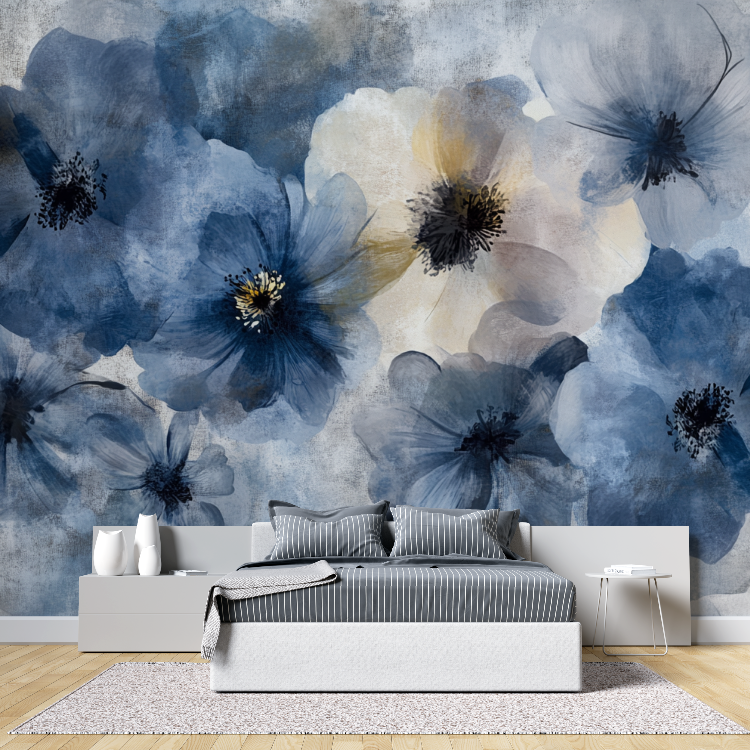 Watercolor Abstract Flower Wallpaper on Concrete | Murals Wallpaper