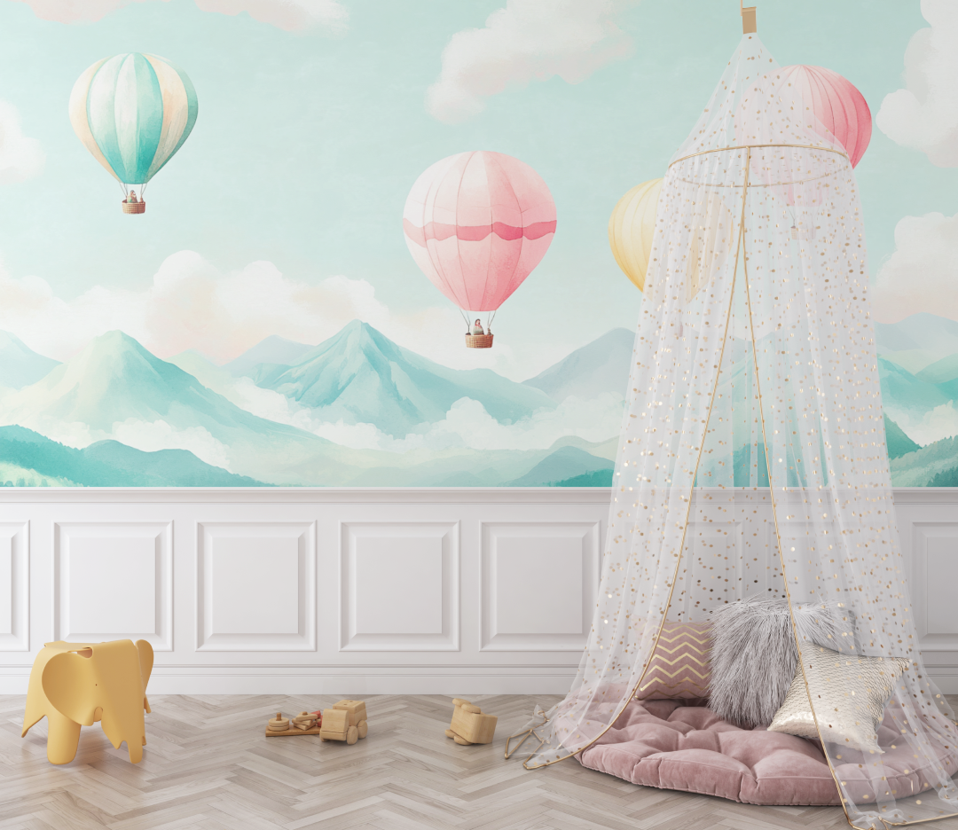Hot Air Balloon and Mountain Landscape Wallpaper | Murals Wallpaper