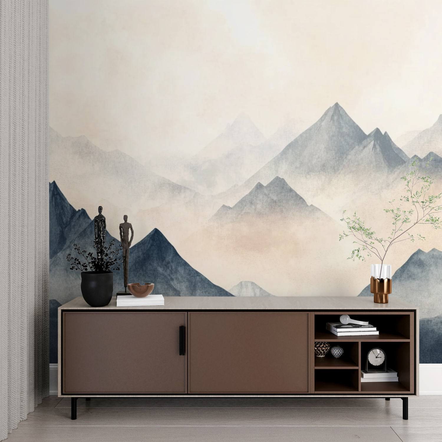 Watercolor Mountains in Mist Wallpaper | Murals Wallpaper