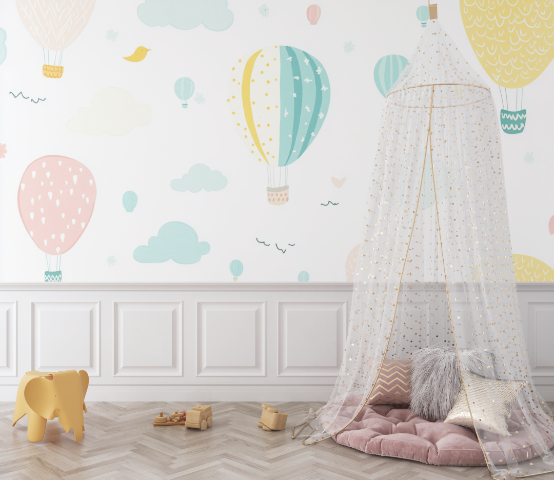 Hot Air Balloon and Colorful Balloons Wallpaper | Murals Wallpaper