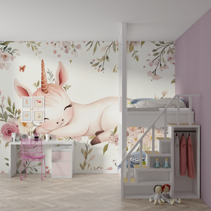 Unicorn Wallpaper Baby Girl Room Flower Nest | Murals Wallpaper