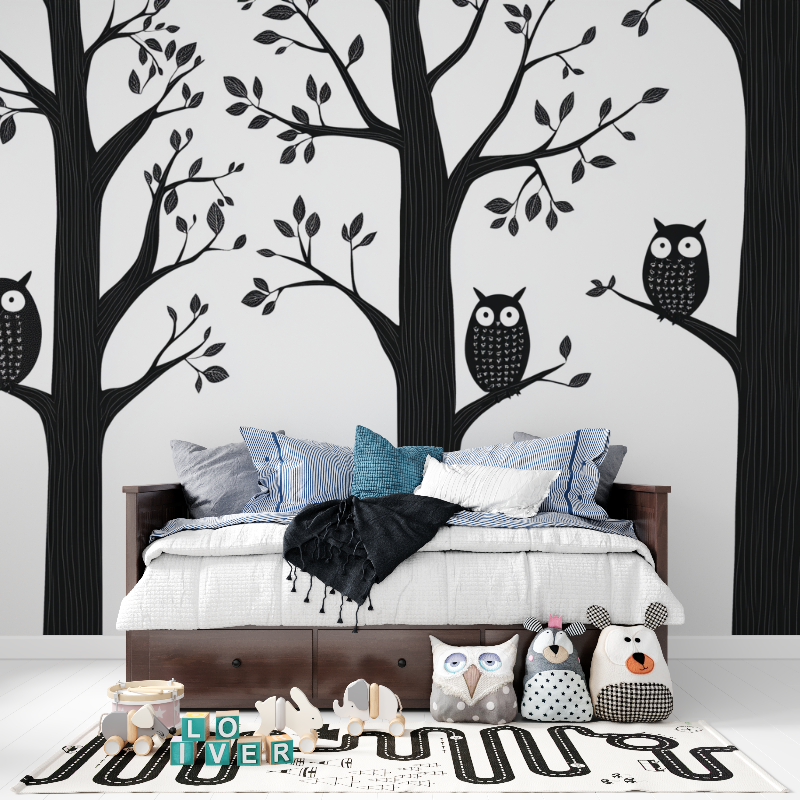 Black and White Tree Wallpaper for Kids' Room Owl | Murals Wallpaper