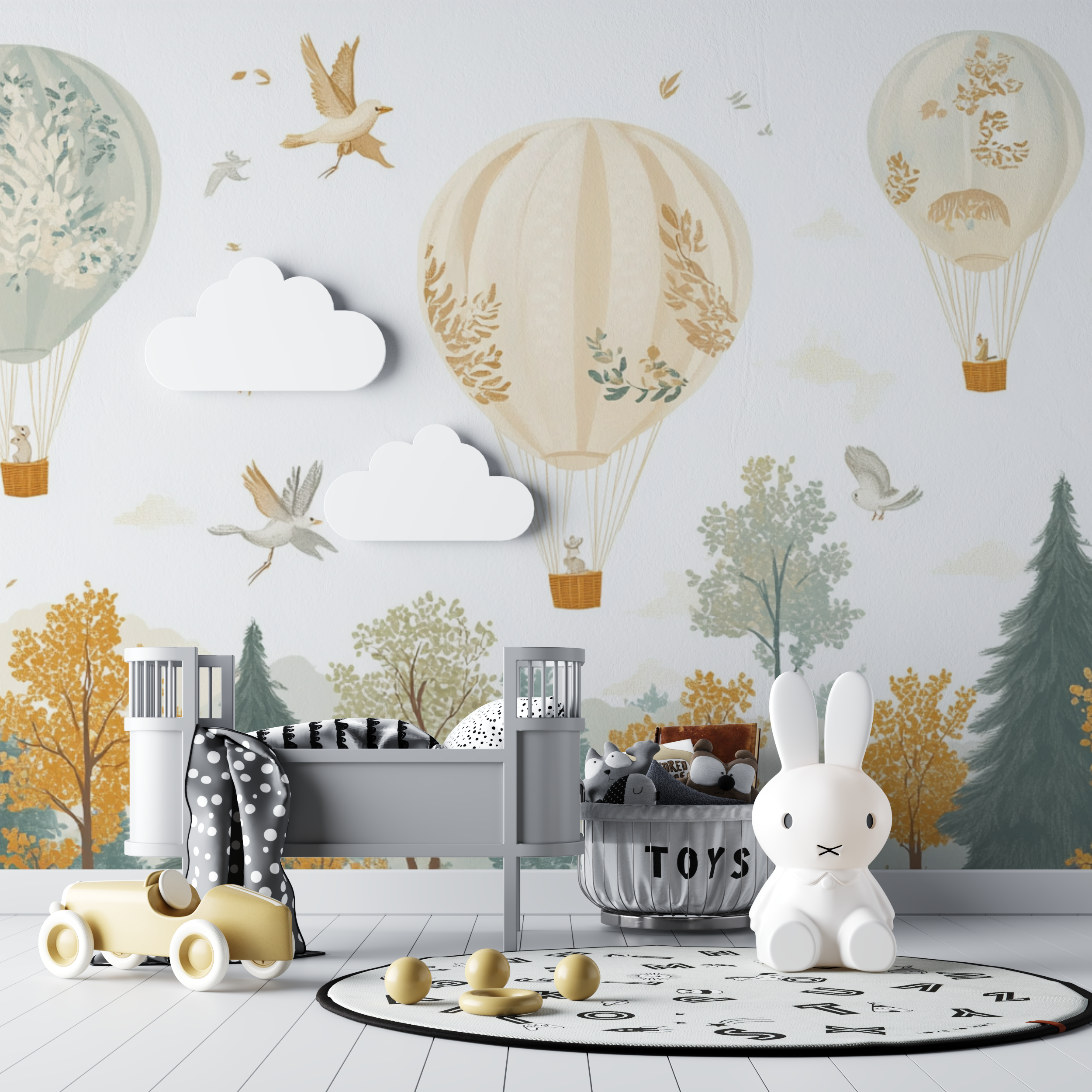Hot Air Balloon and Forest Animals Wallpaper | Murals Wallpaper