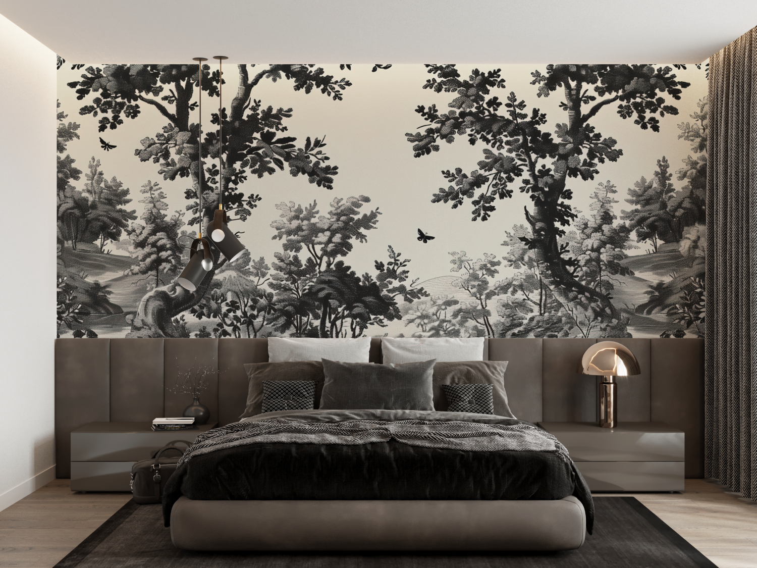 Toile de Jouy Black and White Landscape Wallpaper | Murals Wallpaper