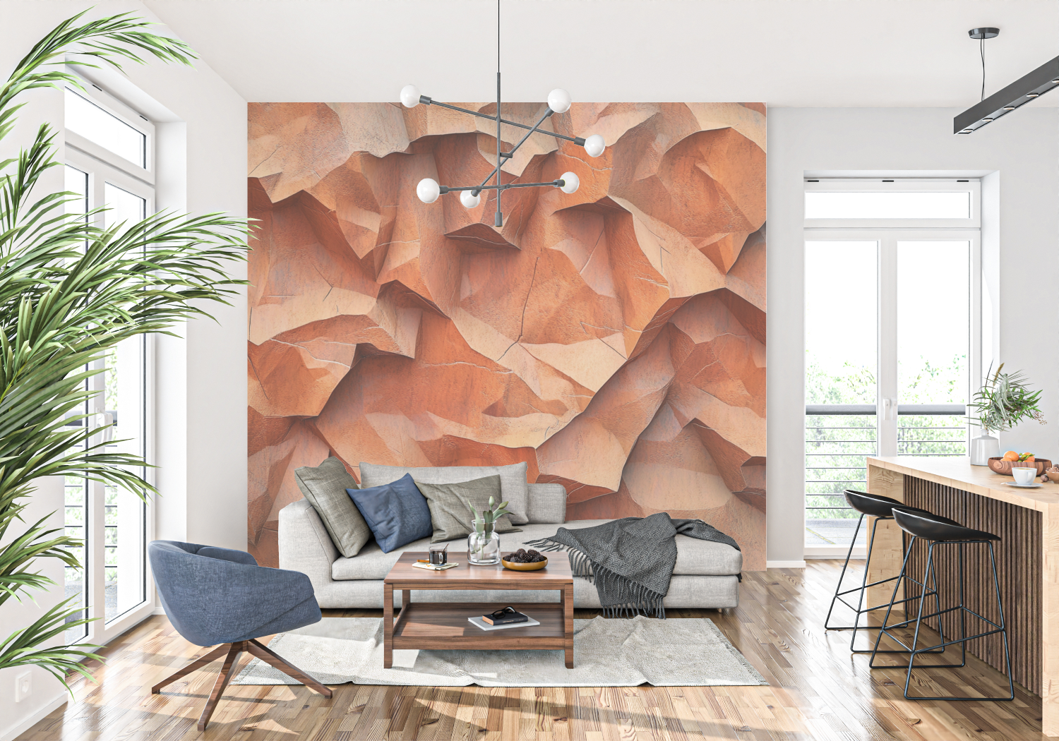 Terracotta Natural Stone Effect Wallpaper | Murals Wallpaper