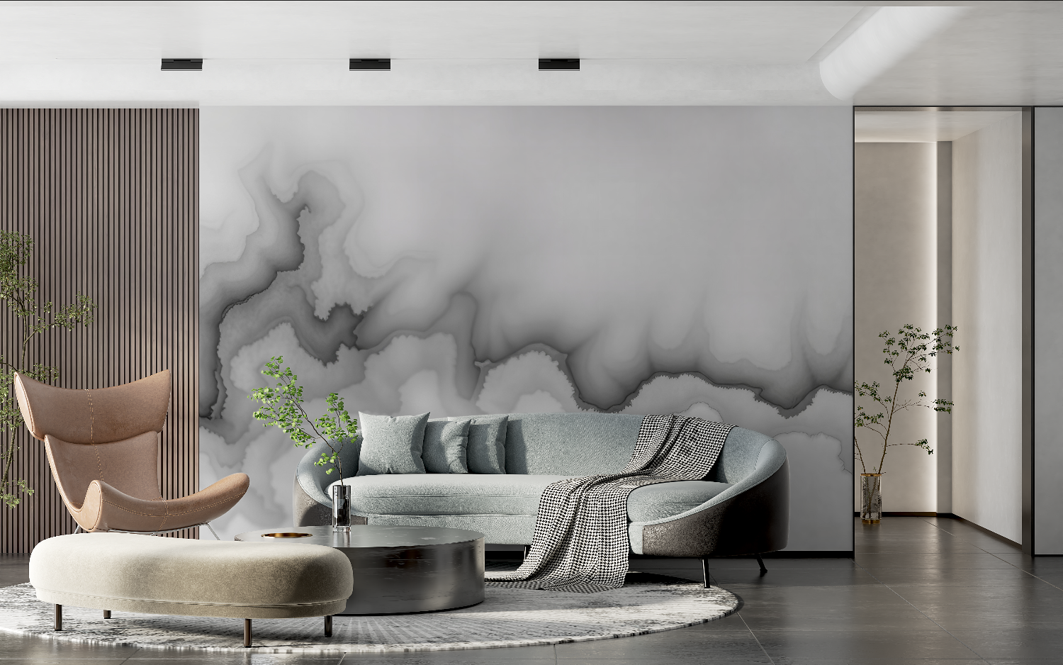 Watercolor Clouds Black and White Wallpaper | Murals Wallpaper