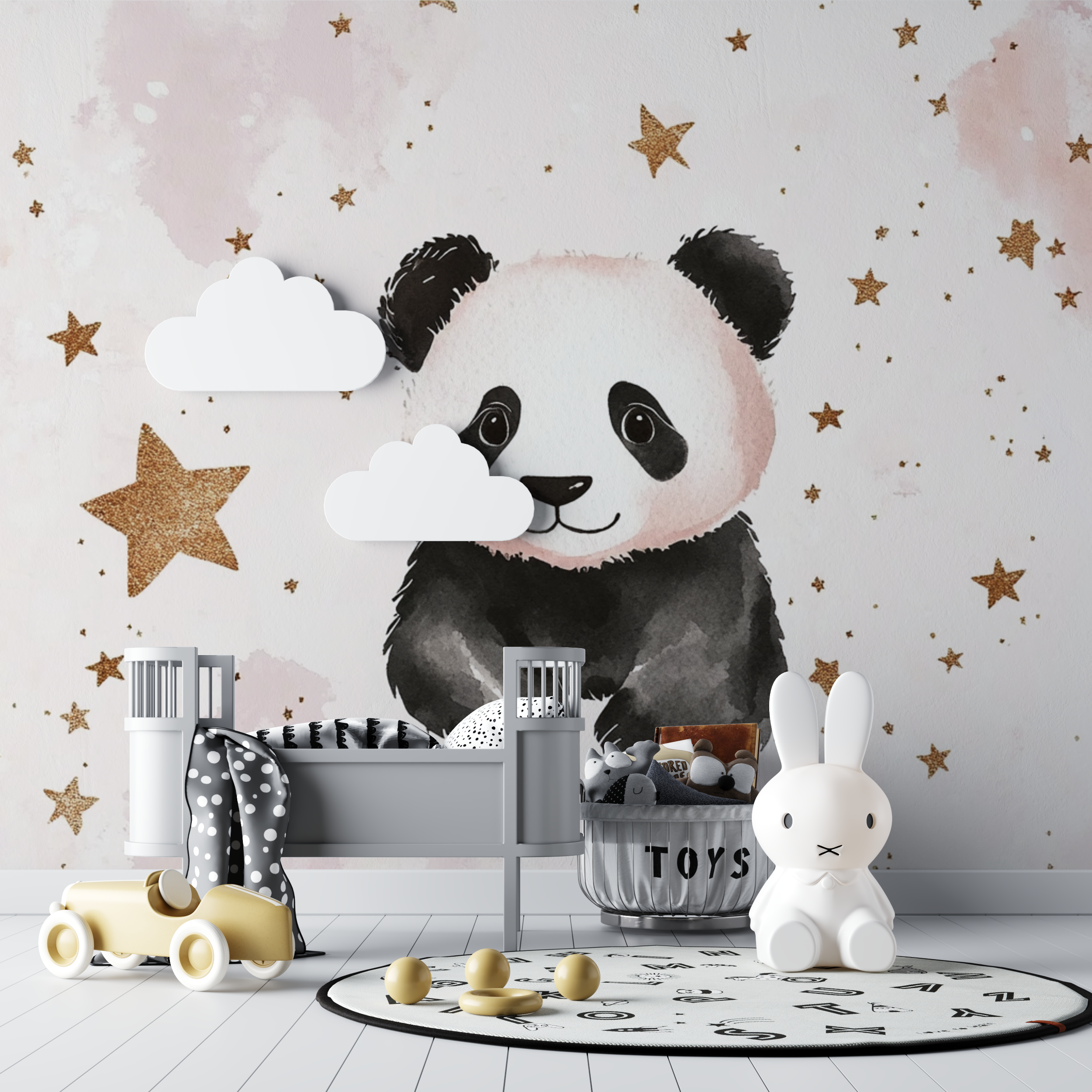Panda and Golden Stars Wallpaper | Murals Wallpaper