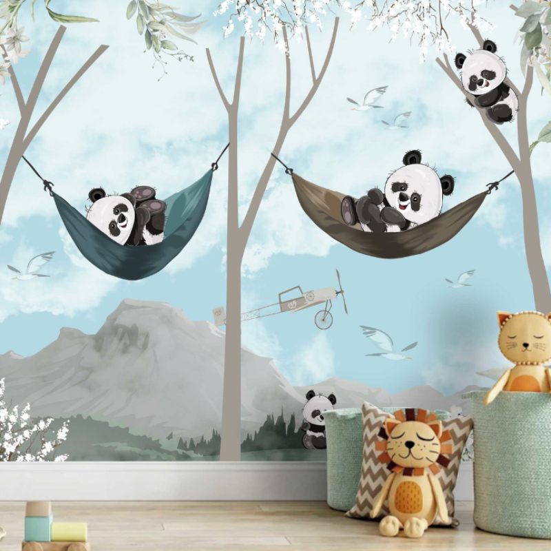 Blue Panda and Hammock Wallpaper Mural | Murals Wallpaper