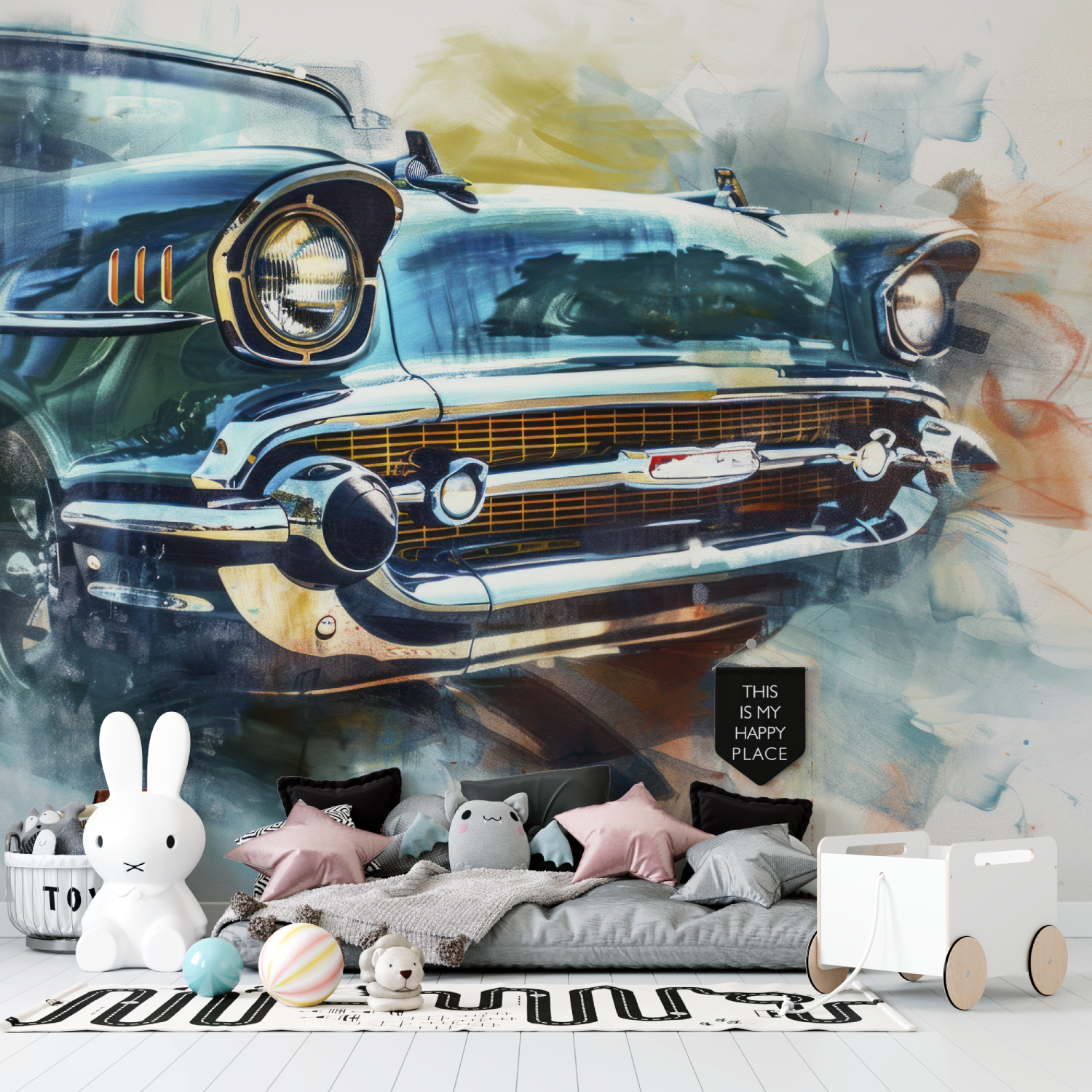 Vintage Car Watercolor Mural Wallpaper | Murals Wallpaper