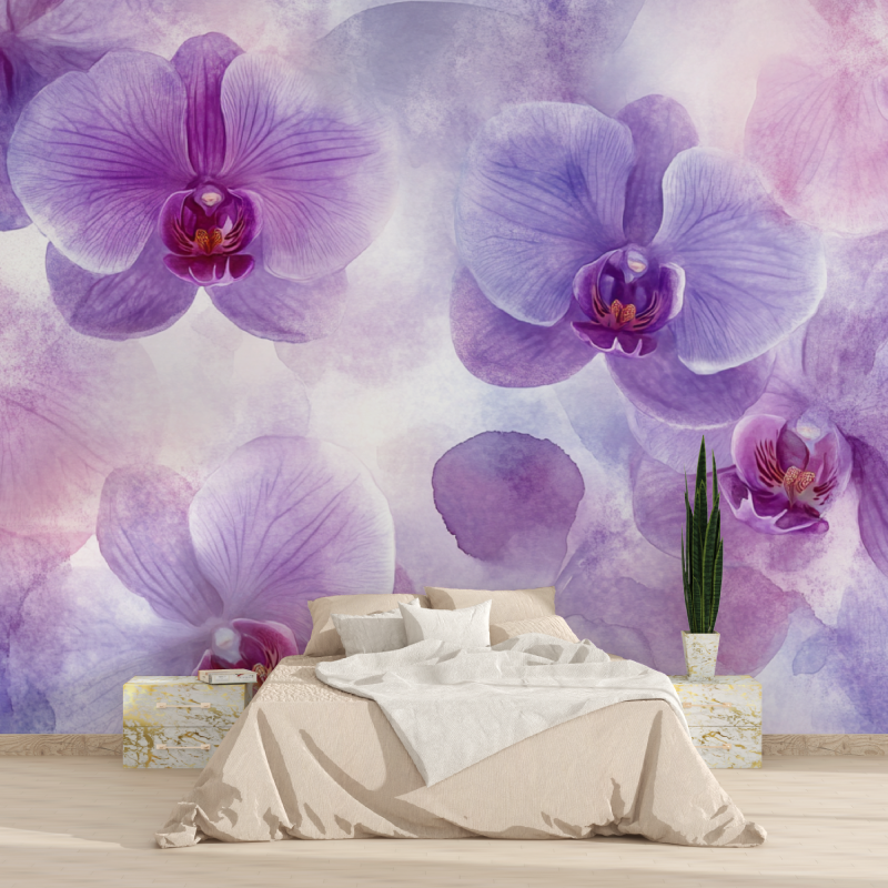 Watercolor Delicate Orchids Wallpaper | Murals Wallpaper