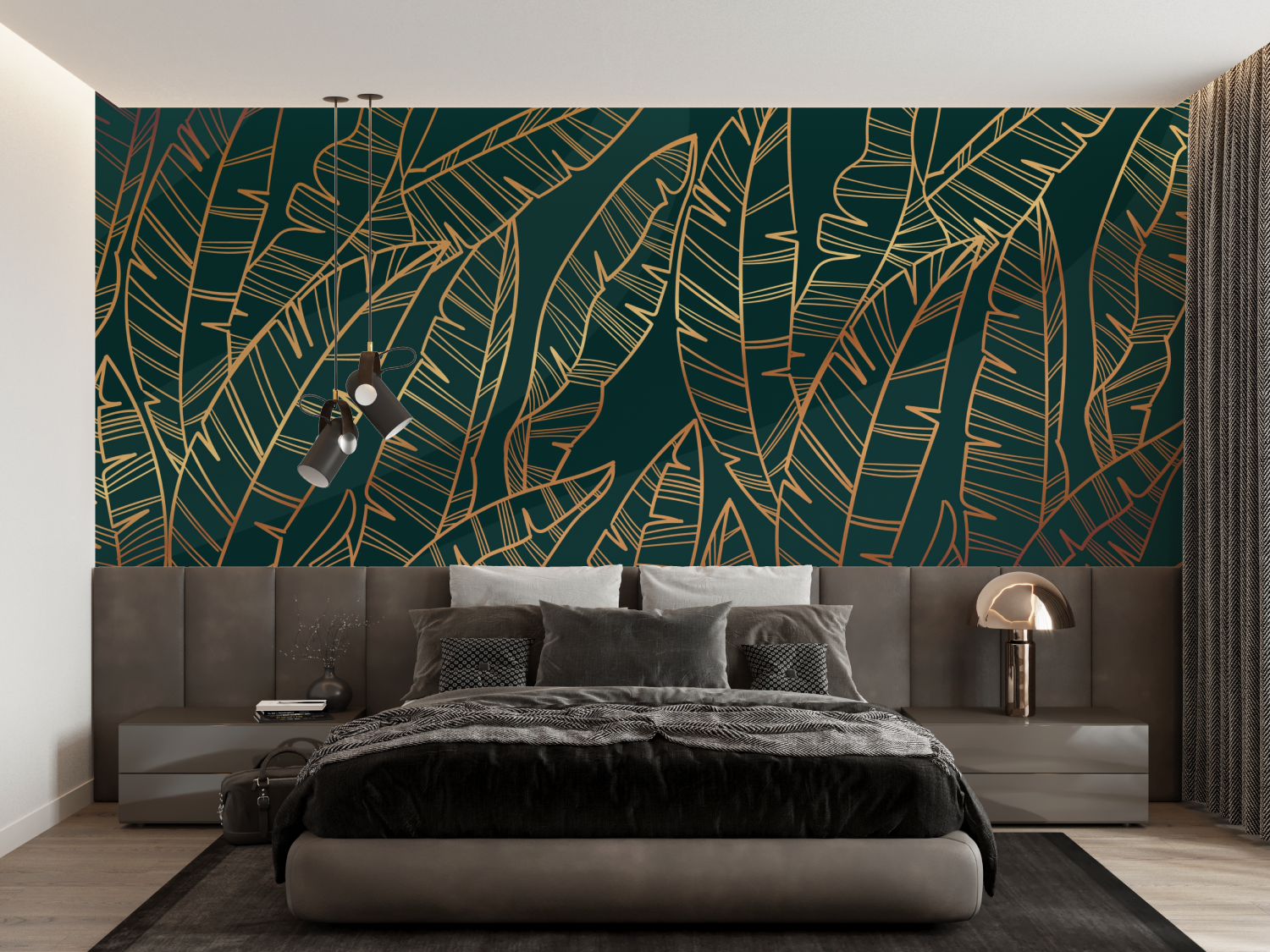 Teal Wallpaper with Golden Pattern | Murals Wallpaper