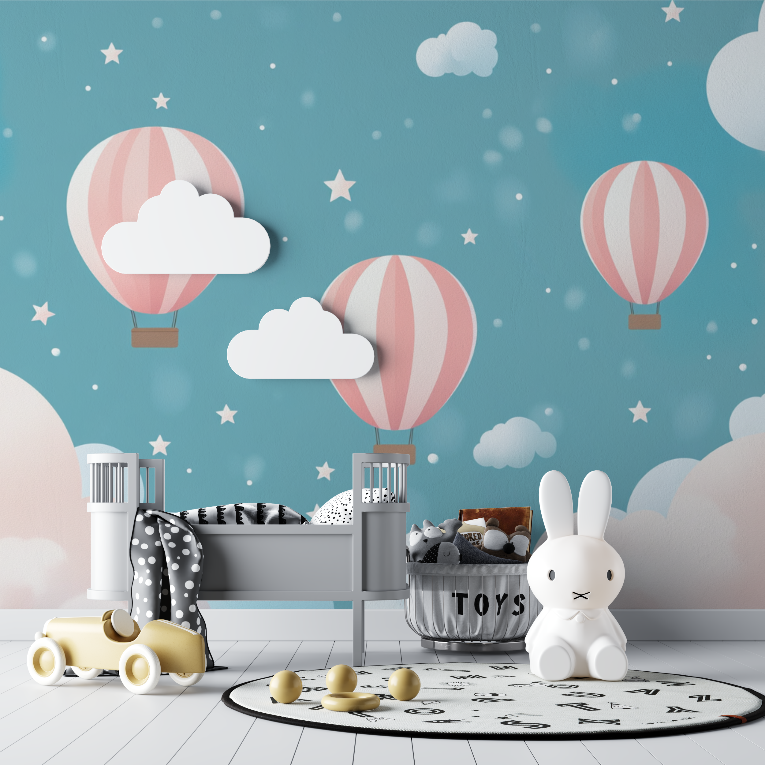 Hot Air Balloon and Shooting Stars Wallpaper | Murals Wallpaper