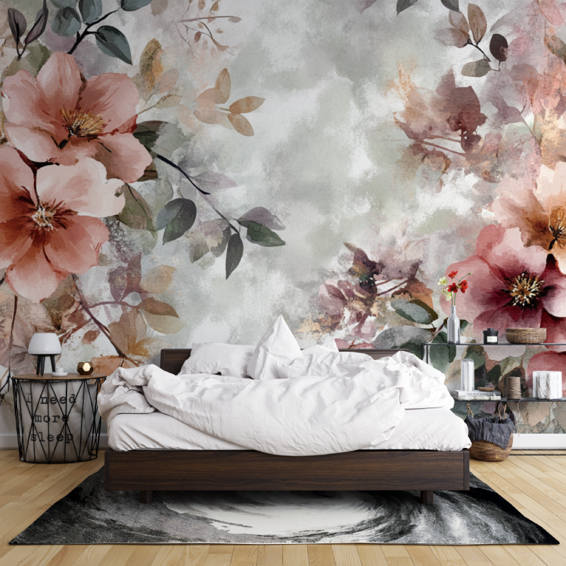 Watercolor Wallpaper with Bohemian Flowers and Plants | Murals Wallpaper