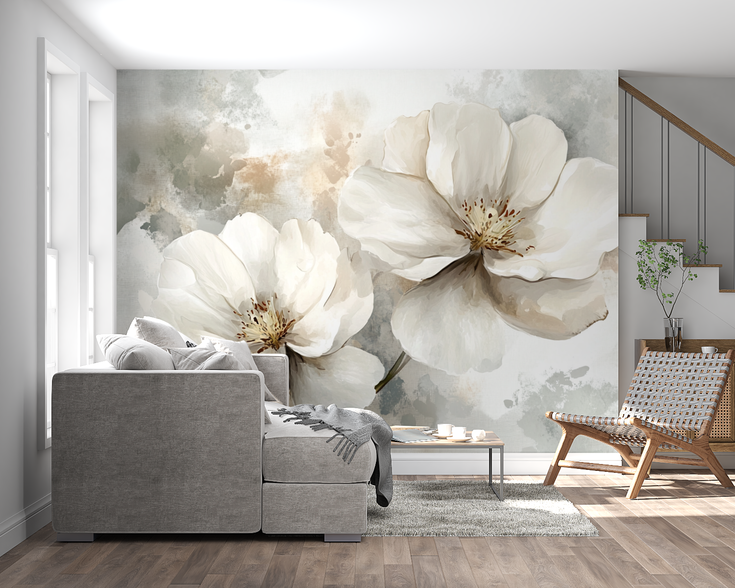 Watercolor Wallpaper Large White Flower | Murals Wallpaper