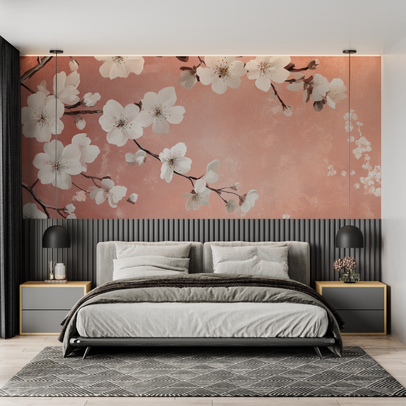 Terracotta Wallpaper with Cherry Blossom | Murals Wallpaper