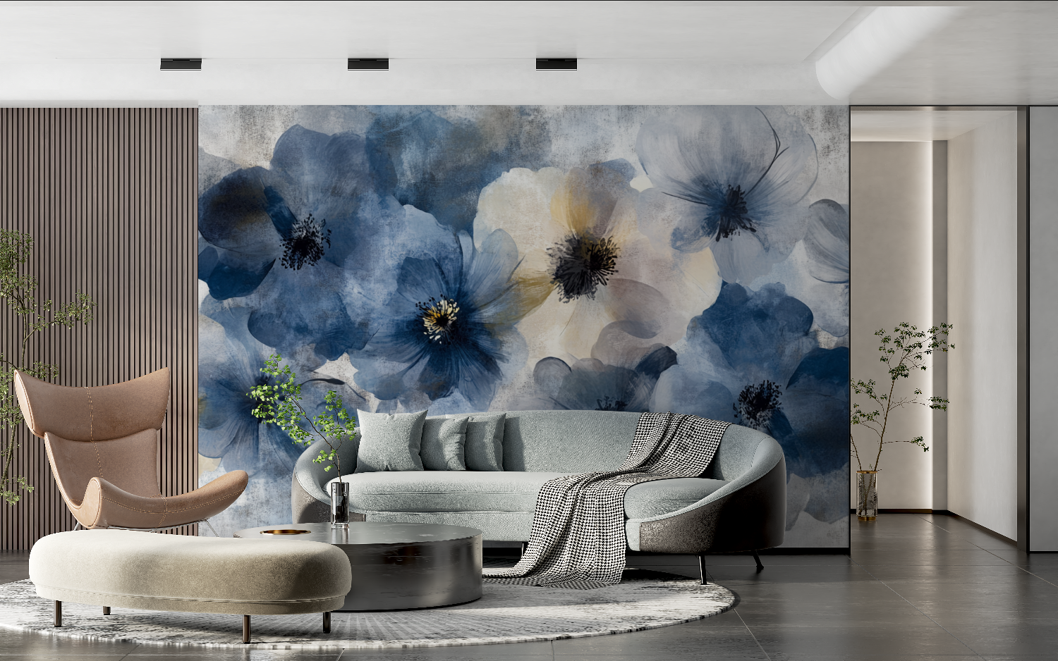 Watercolor Abstract Flower Wallpaper on Concrete | Murals Wallpaper