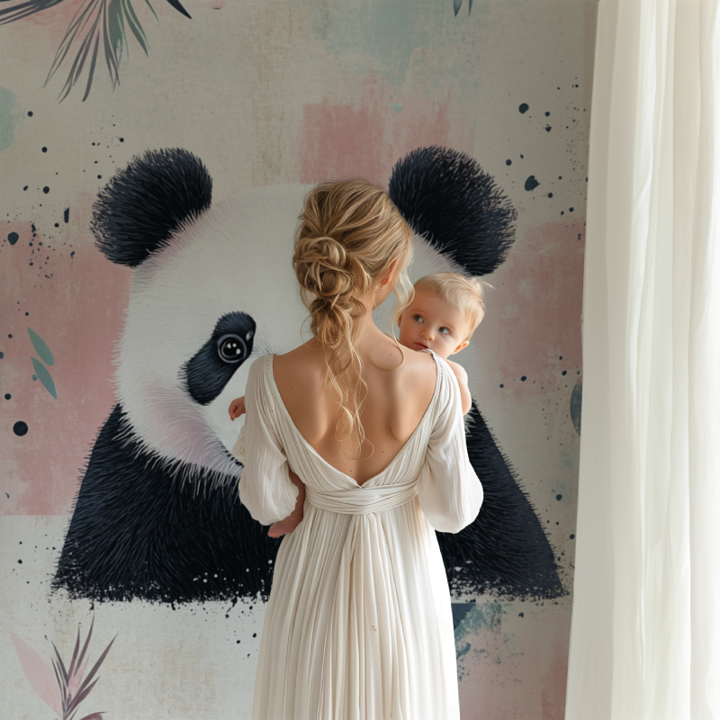 Panda and Geometric Patterns Wallpaper | Murals Wallpaper