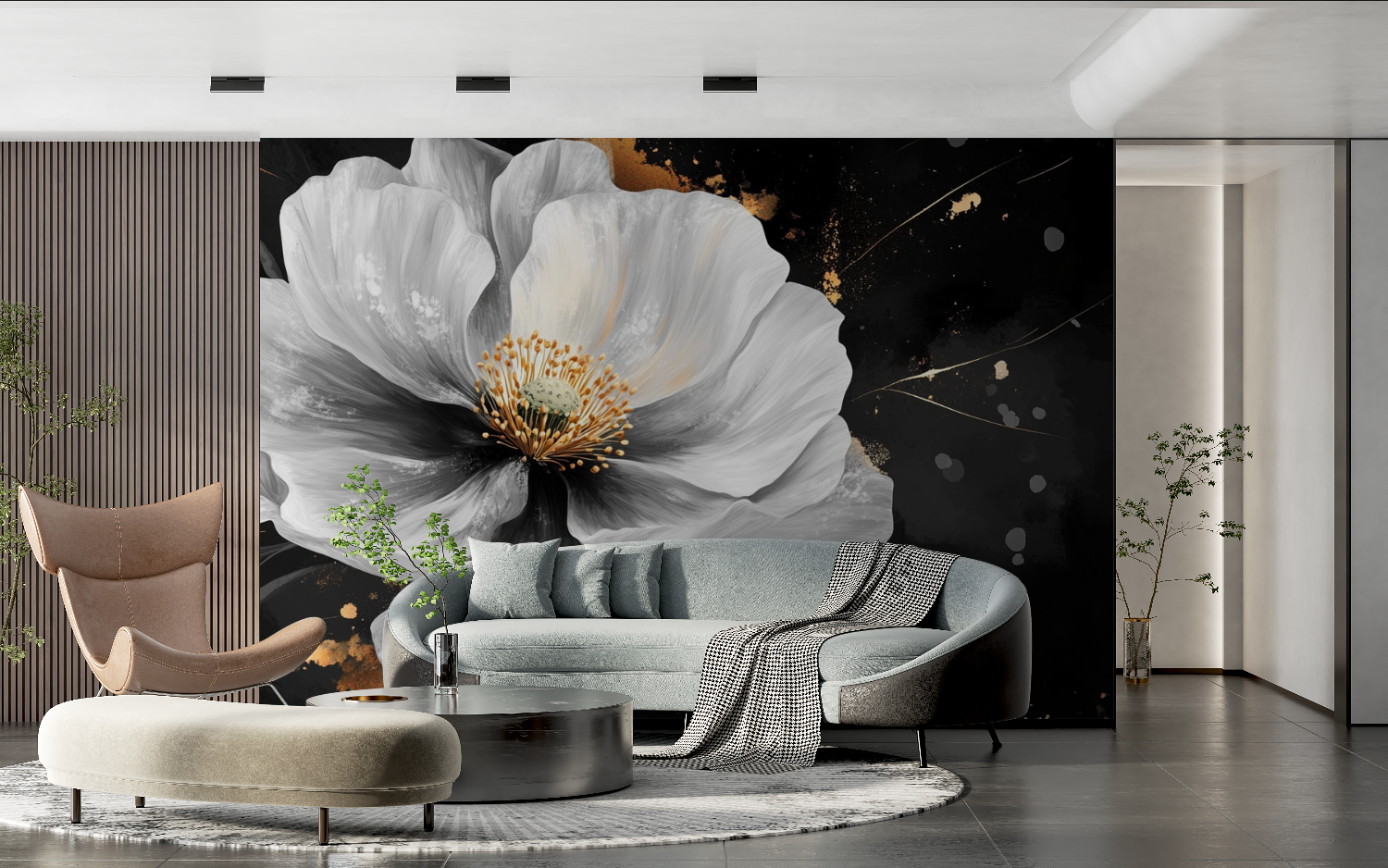 Expressive Large White Flower Watercolor Wallpaper | Murals Wallpaper
