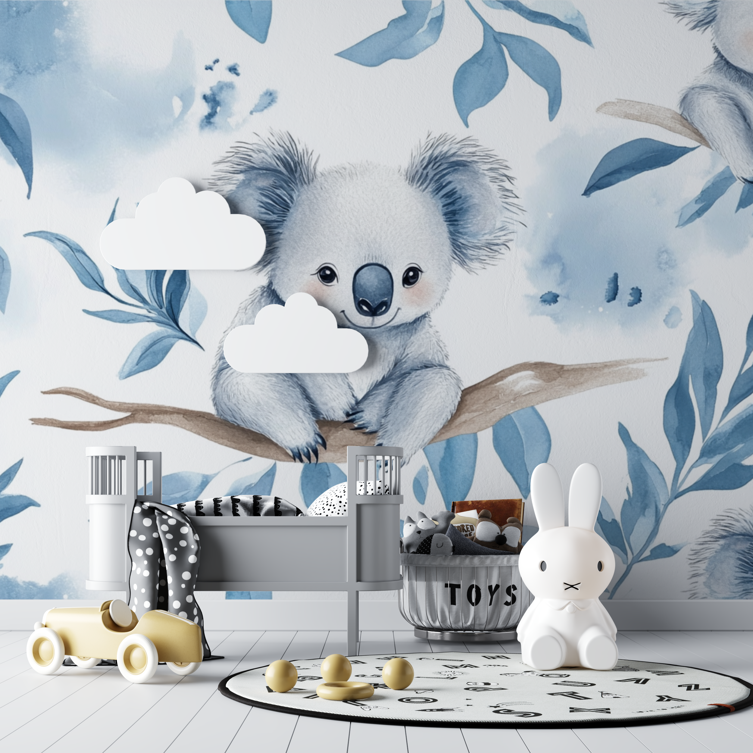 Koala Wallpaper Surrounded by Light Feathers | Murals Wallpaper