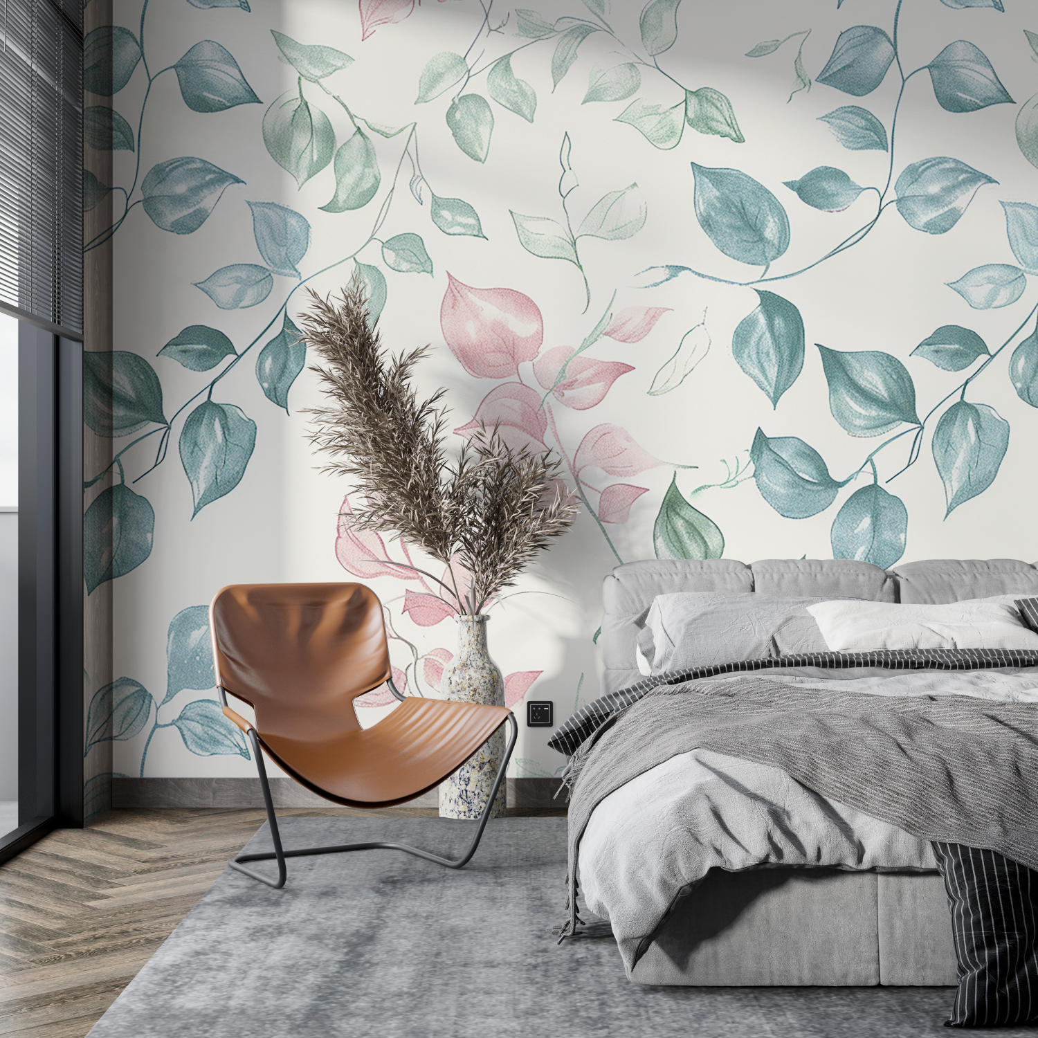 Flowered Pink and Green Wallpaper | Murals Wallpaper