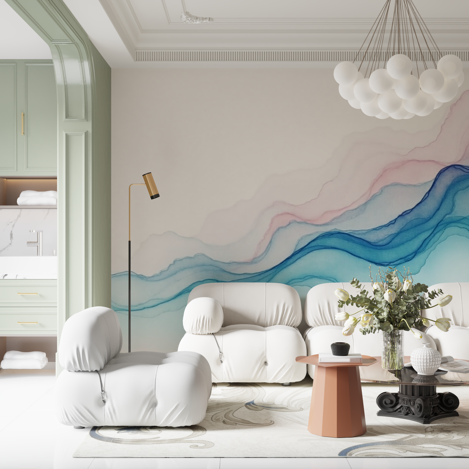 Watercolor Lines Blue Pink Wallpaper | Murals Wallpaper