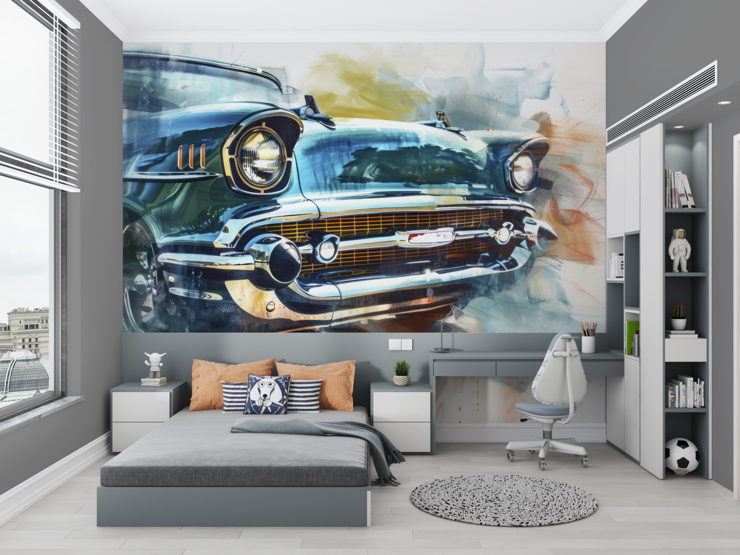 Vintage Car Watercolor Mural Wallpaper | Murals Wallpaper