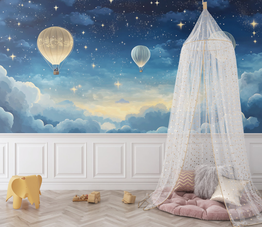 Hot Air Balloon and Starry Night Sky Wallpaper | Murals Wallpaper