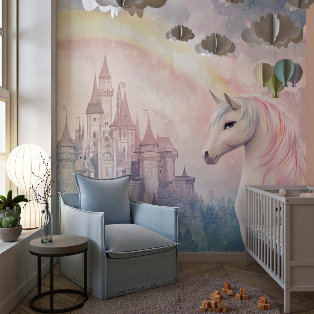 Unicorn Castle and Rainbow Wallpaper for Girls' Room | Murals Wallpaper