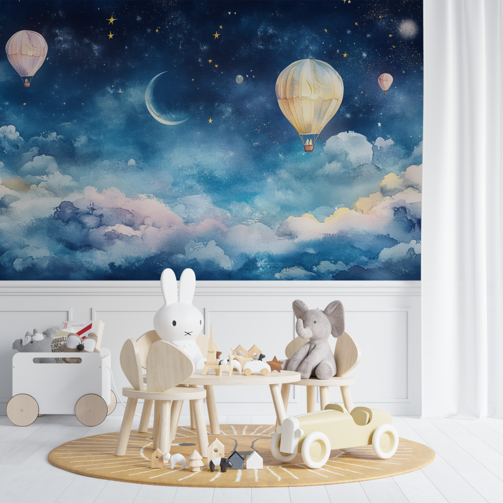 Hot Air Balloon and Magical Night Sky Wallpaper | Murals Wallpaper