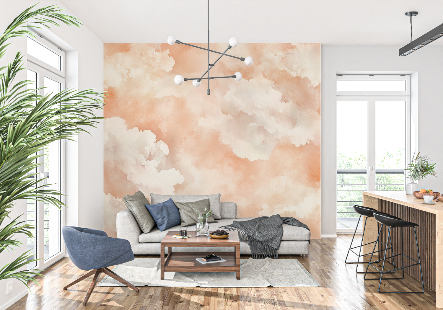 Pastel Cloudy Sky Terracotta Wallpaper | Murals Wallpaper