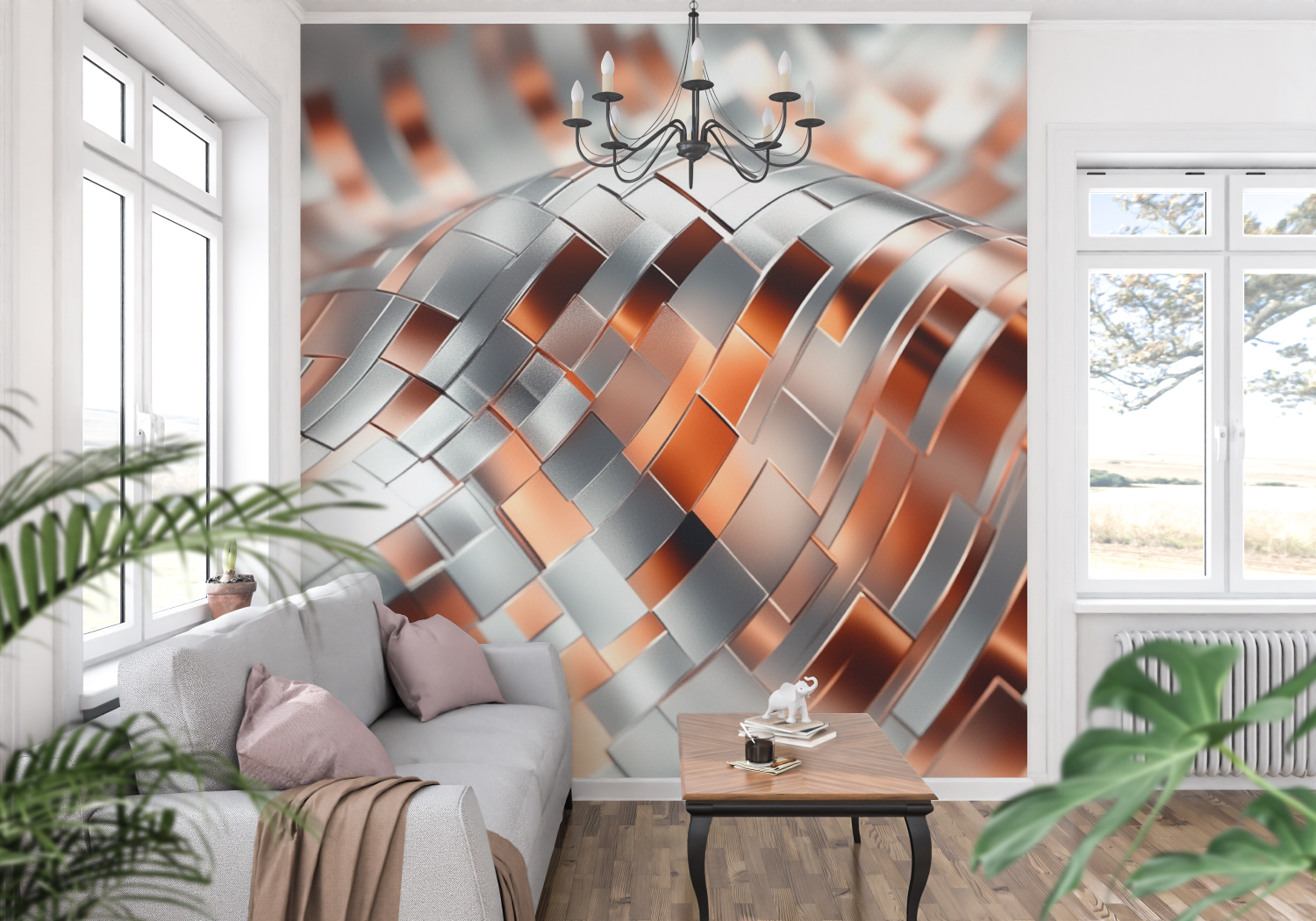 Modern Terracotta and Silver Wallpaper | Murals Wallpaper
