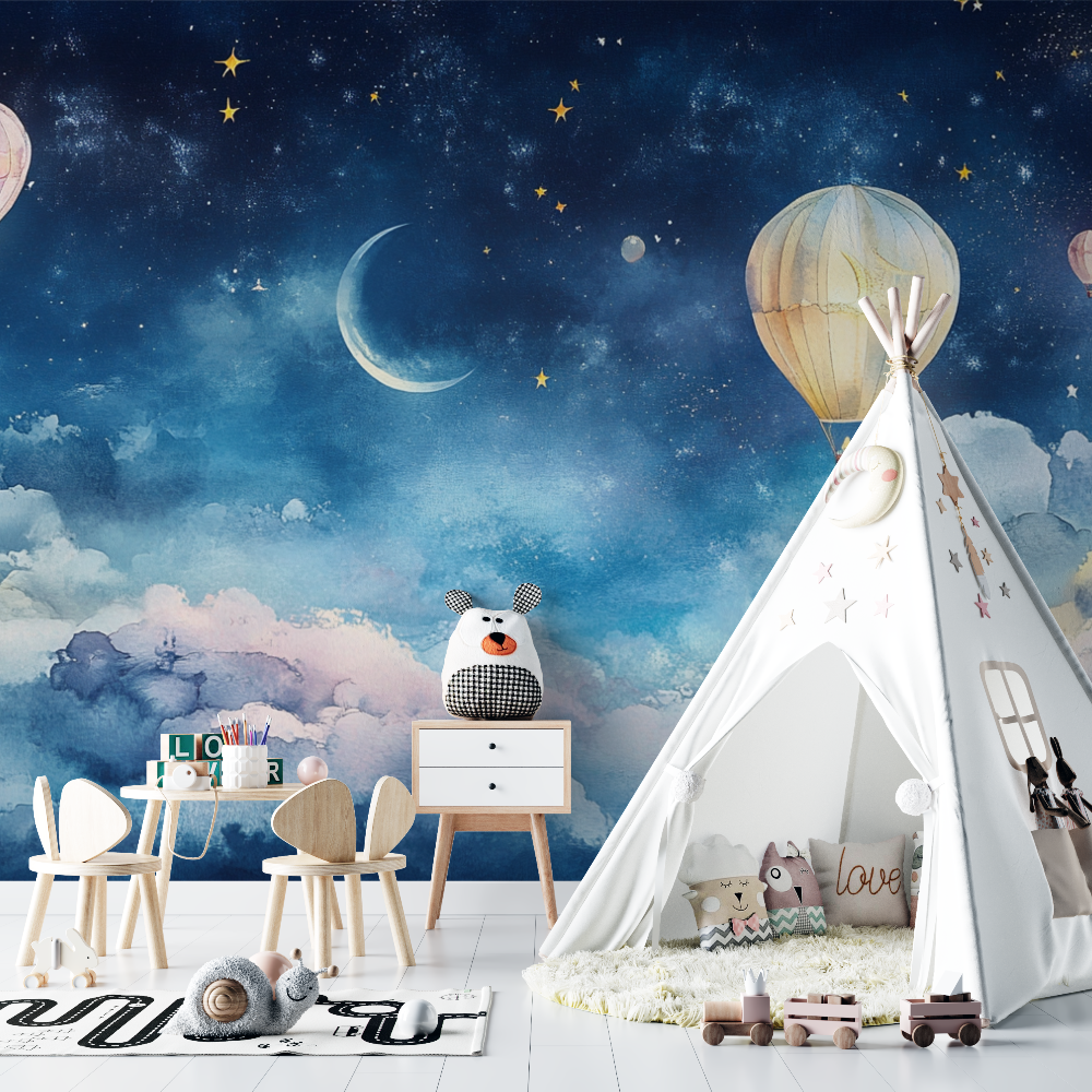 Hot Air Balloon and Magical Night Sky Wallpaper | Murals Wallpaper