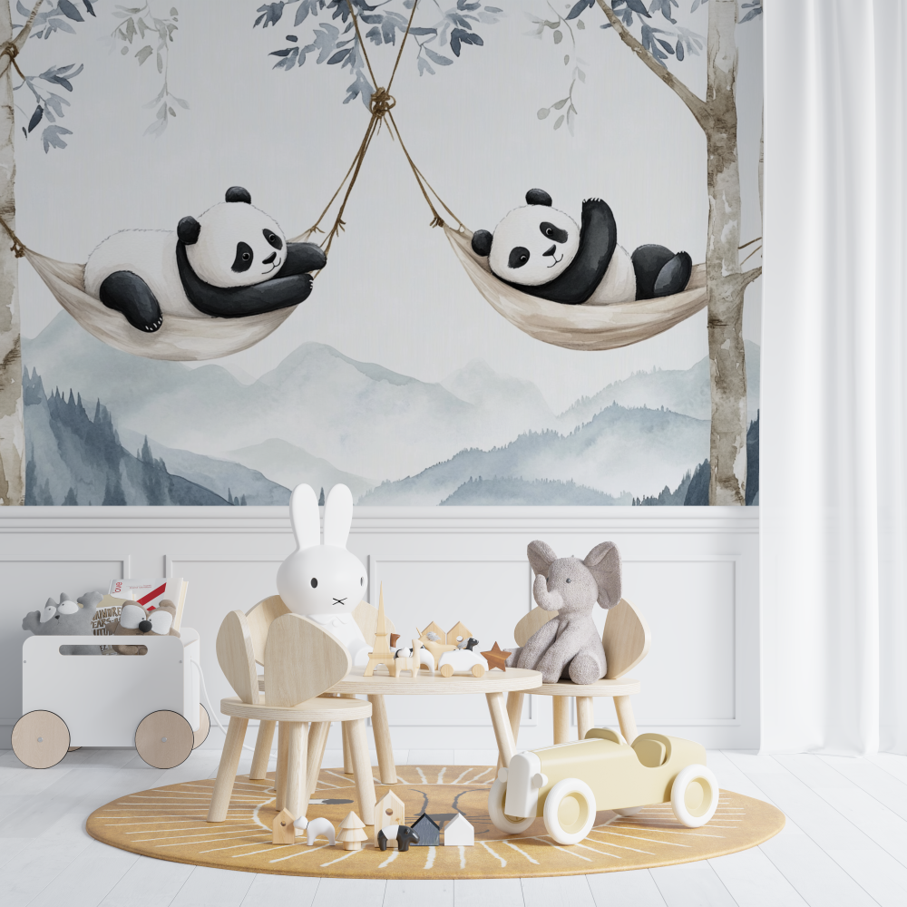 Blue Panda Wallpaper with Hammock | Murals Wallpaper
