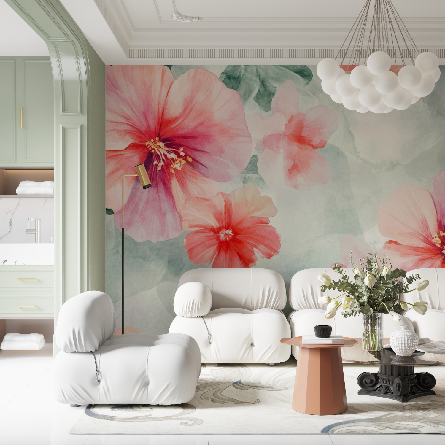 Watercolor Tropical Flowers Gradient Wallpaper | Murals Wallpaper