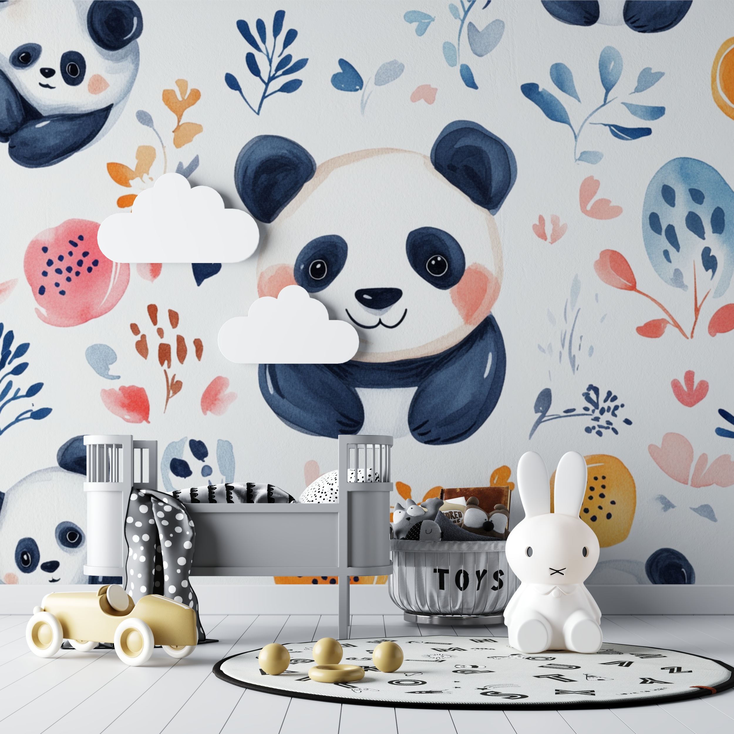 Panda Wallpaper with Ethnic Patterns | Murals Wallpaper
