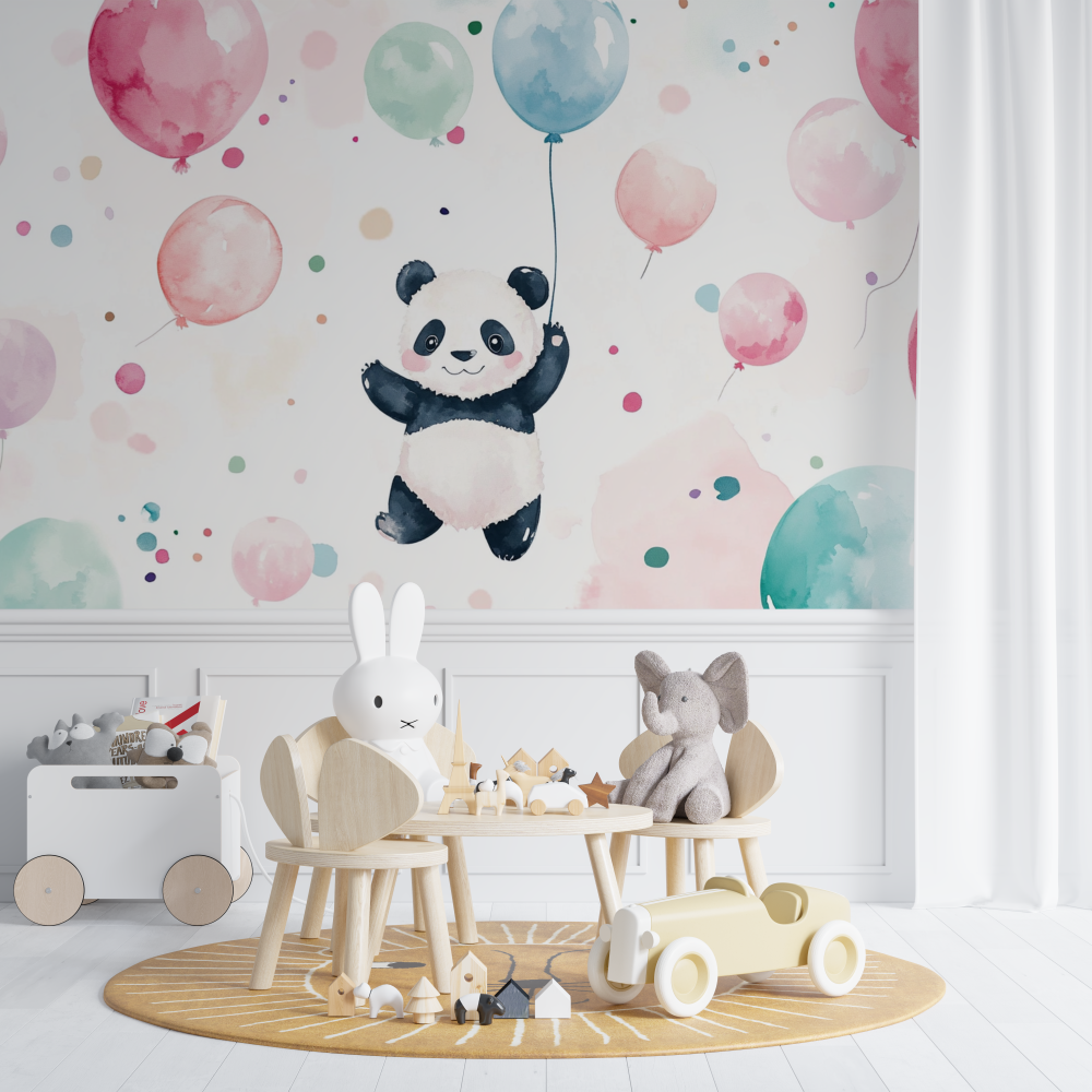 Panda and Colorful Balloons Wallpaper | Murals Wallpaper