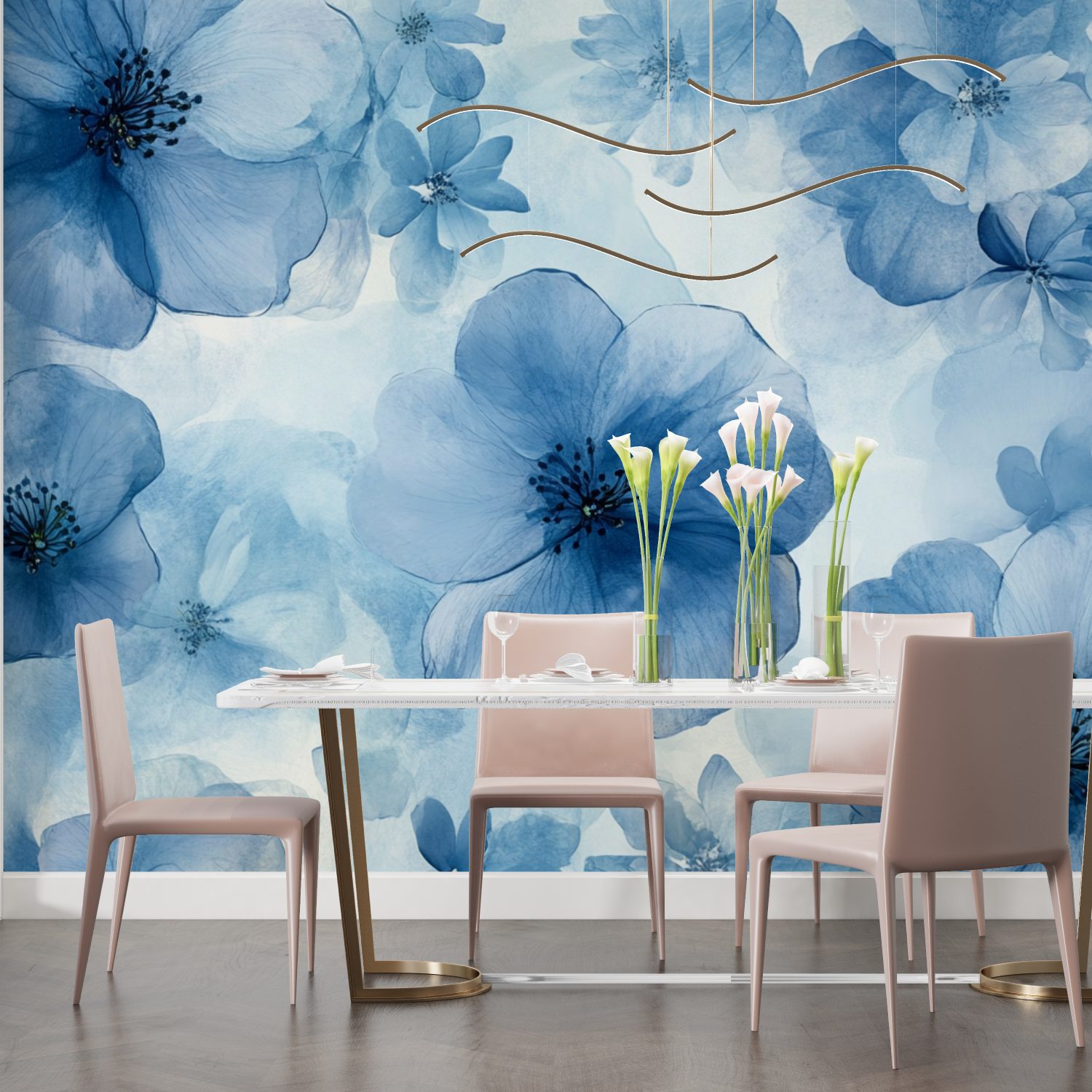 Translucent Blue Floral Watercolor Wallpaper | Murals Wallpaper