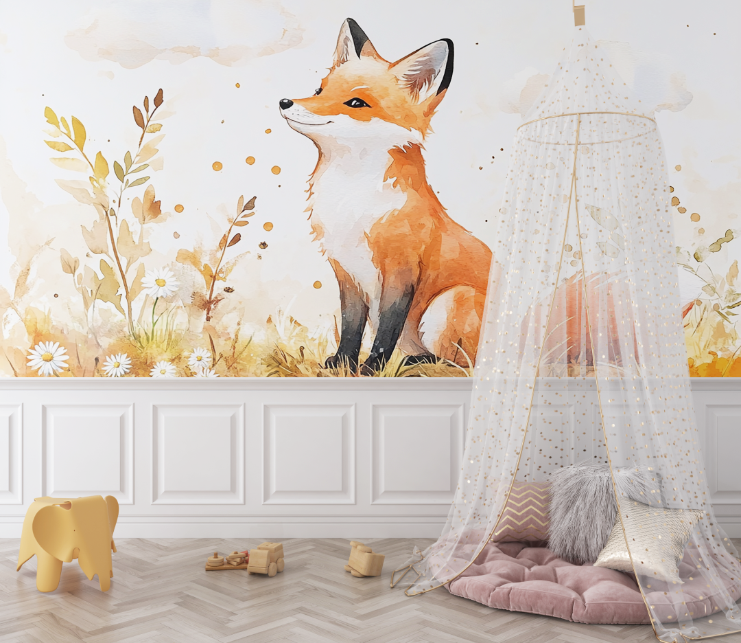Watercolor Baby Fox Wallpaper | Murals Wallpaper