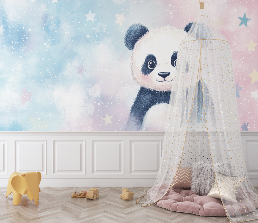 Panda and Shooting Stars Wallpaper | Murals Wallpaper