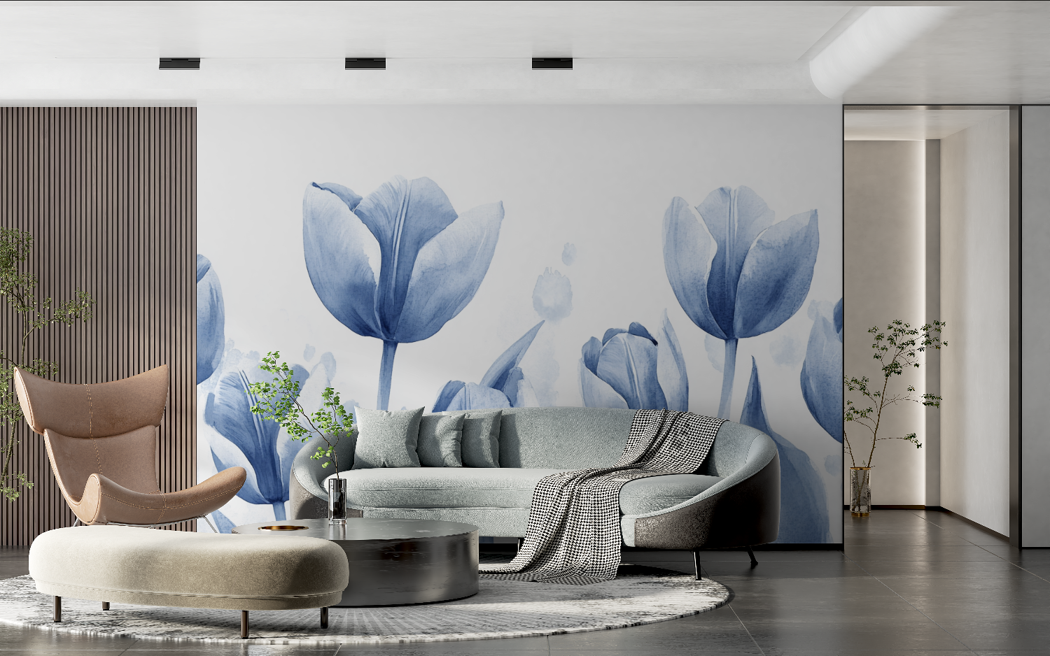 Watercolor Blue Tulips Wallpaper | Murals Wallpaper