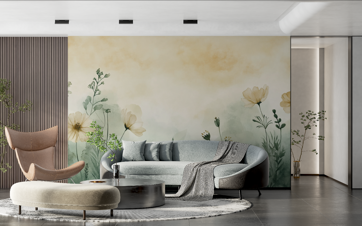 Watercolor Wallpaper Delicate Plant Silhouettes | Murals Wallpaper