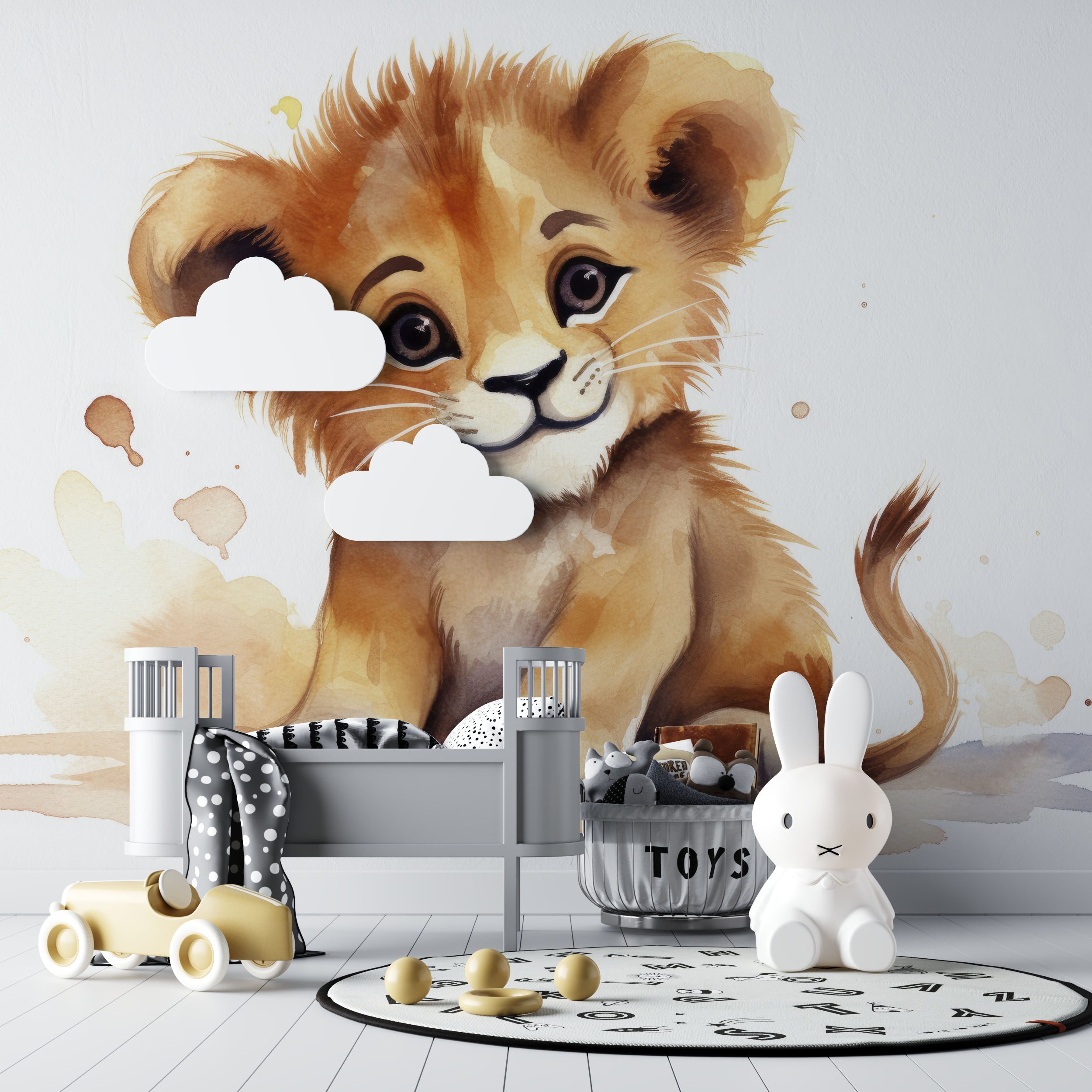 Watercolor Baby Lion Wallpaper | Murals Wallpaper