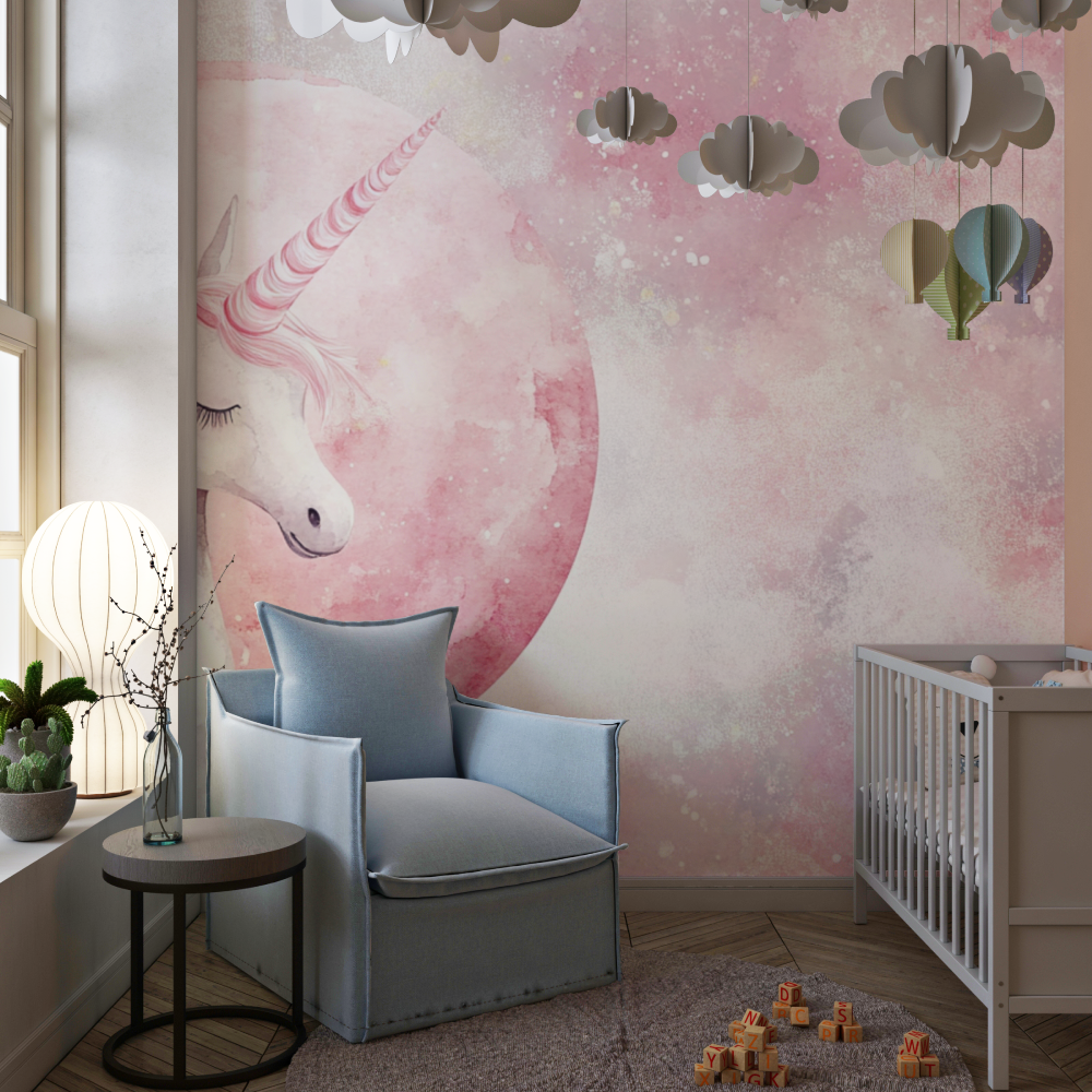 Unicorn Decor Wallpaper for Teen Room Pink Moon | Murals Wallpaper