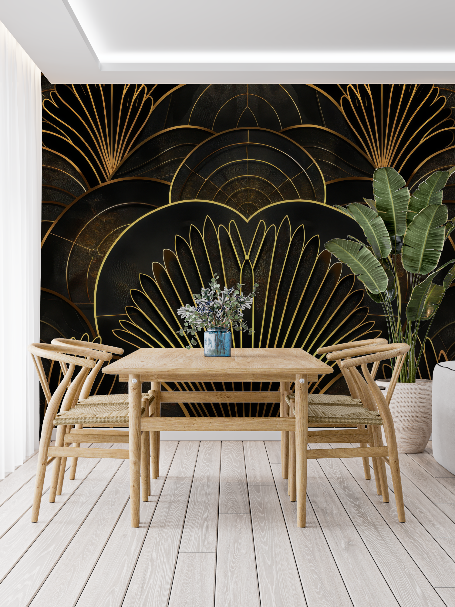 Art Deco Black and Gold Wallpaper for Living Room | Murals Wallpaper