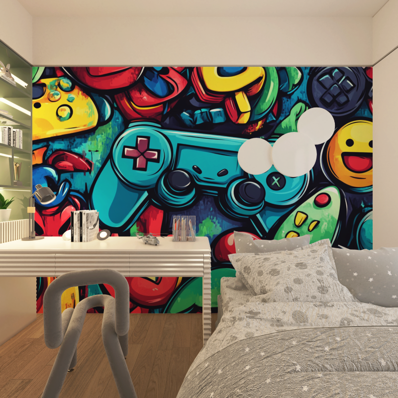 Classic Boy Video Game Graffiti Wallpaper | Murals Wallpaper