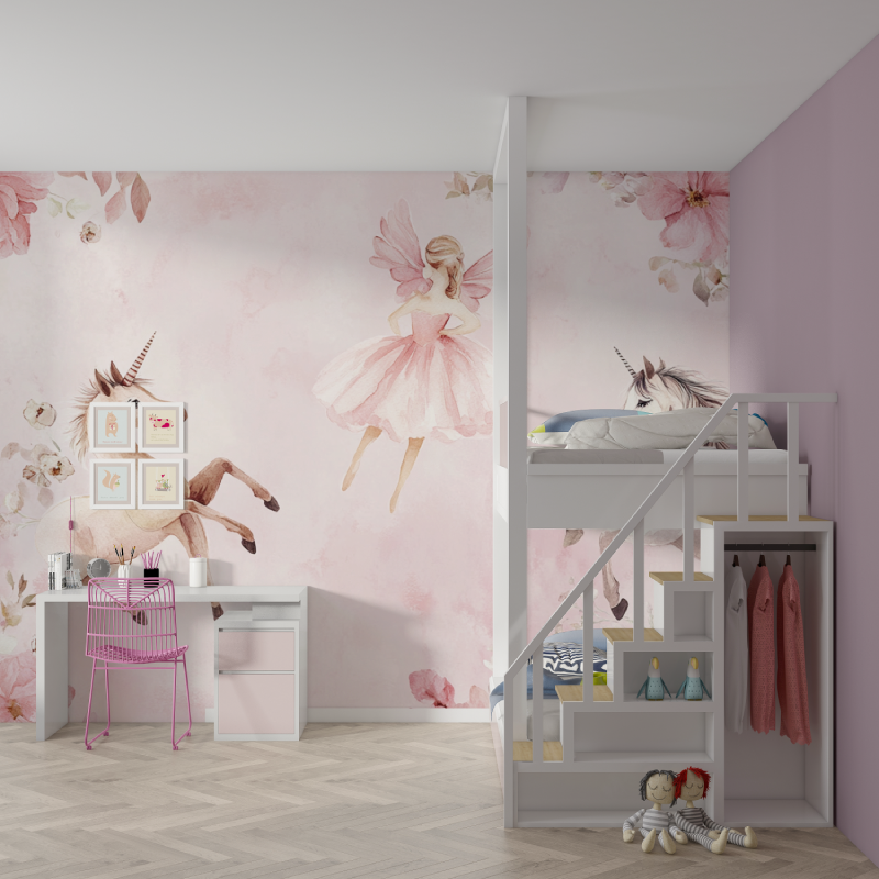 Unicorn Ballerina Pink Wallpaper for Girls' Room | Murals Wallpaper